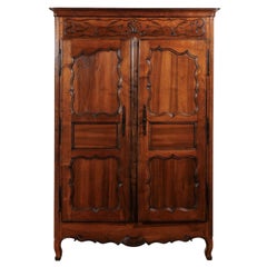 French Walnut Louis XV Style Armoire Façade with Carved Panels, circa 1850