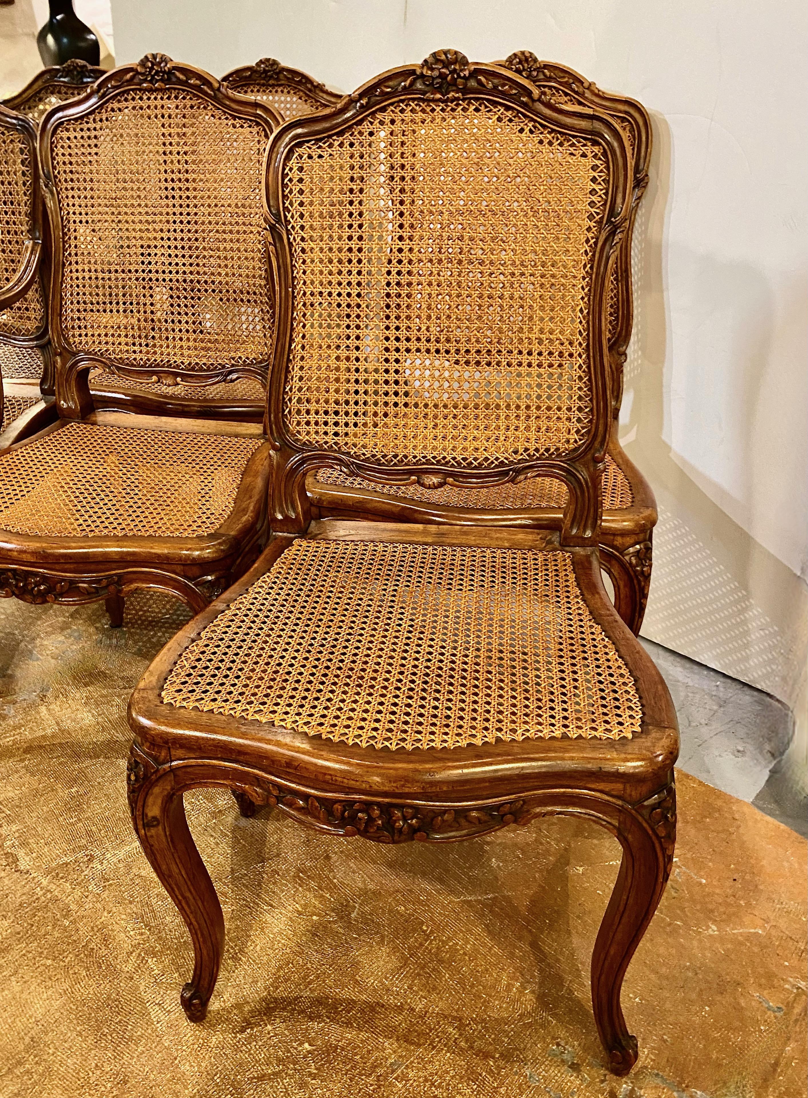 French Provincial French Walnut Louis XV-Style Dining Chairs, Set of 6