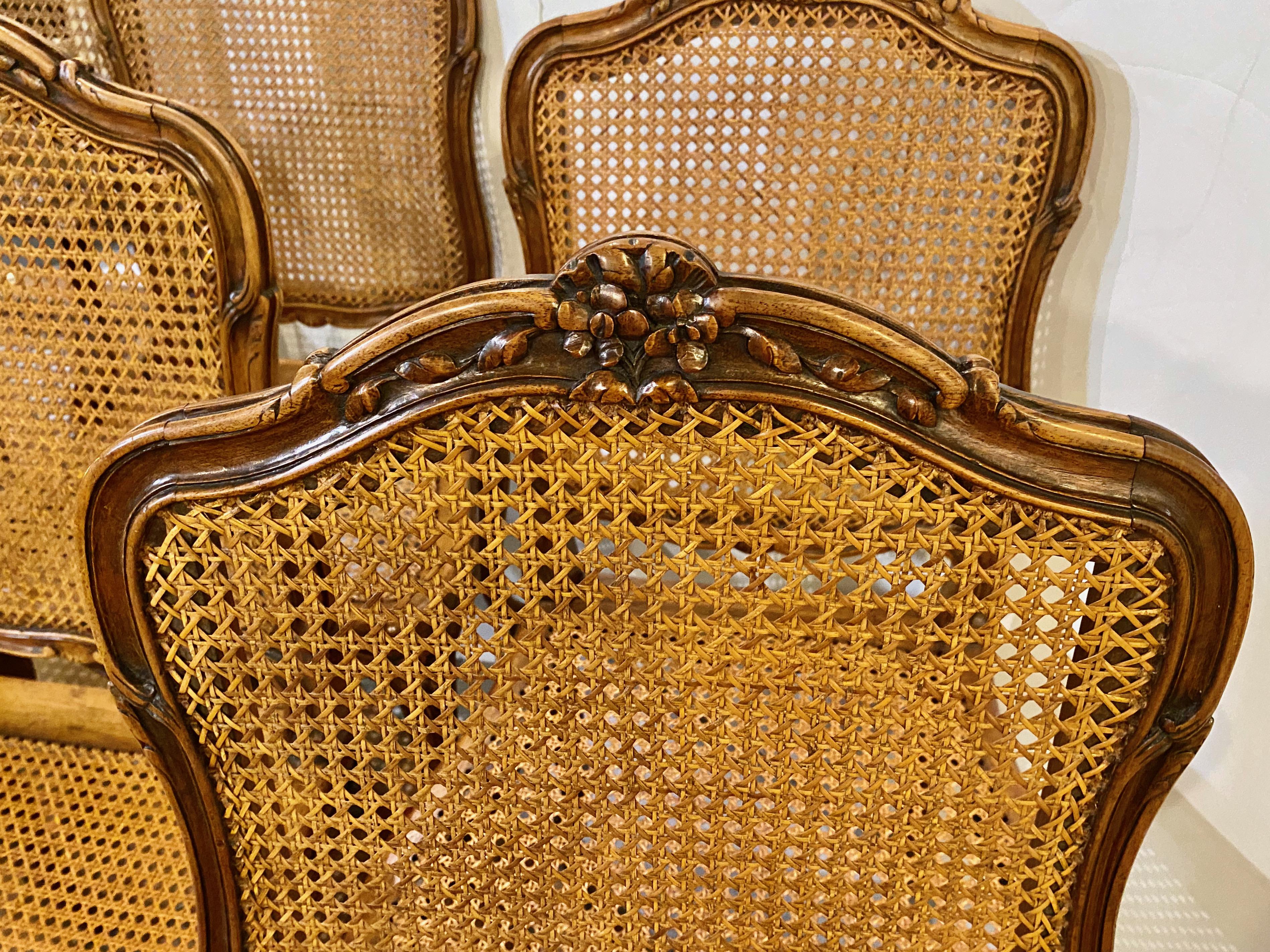 19th Century French Walnut Louis XV-Style Dining Chairs, Set of 6