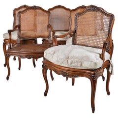 French Walnut Louis XV-Style Dining Chairs, Set of 6