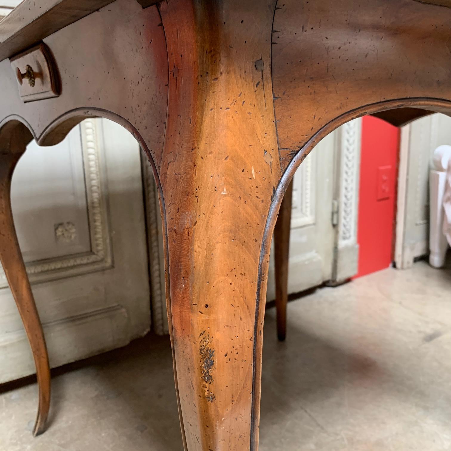 French Walnut Louis XV Style Game Table with Red Leather Top For Sale 7