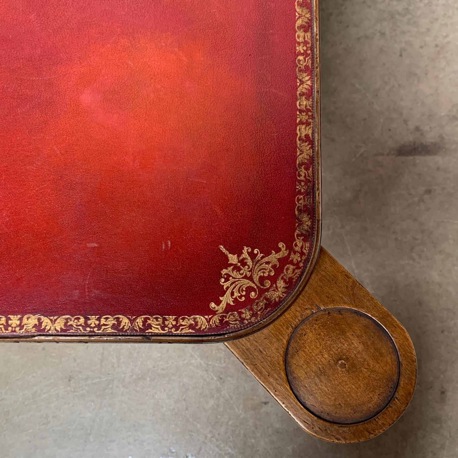 French Walnut Louis XV Style Game Table with Red Leather Top For Sale 4