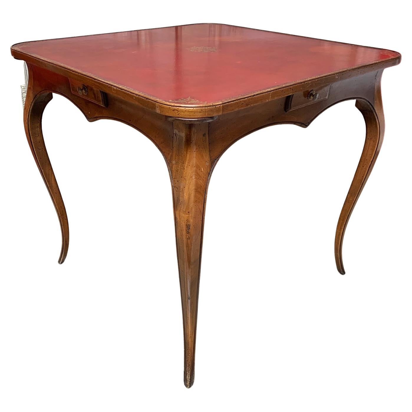 French Walnut Louis XV Style Game Table with Red Leather Top