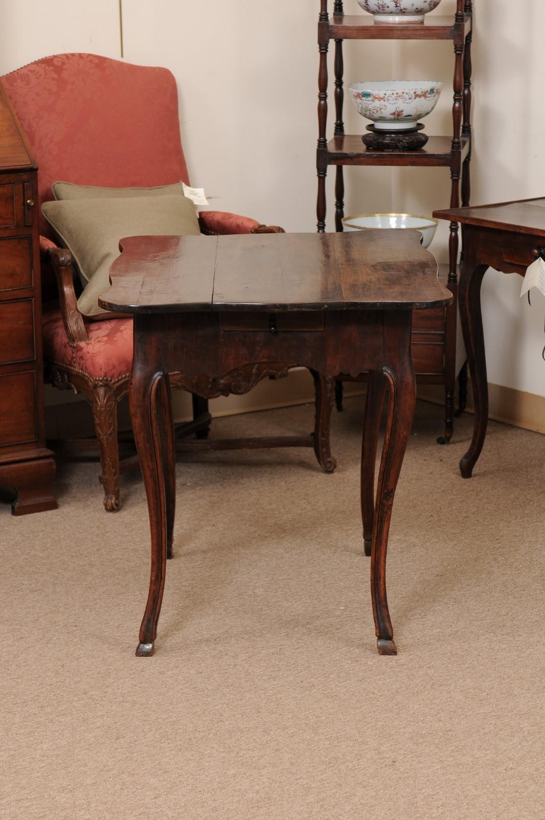 French Walnut Louis XV Table with Shaped Top, Hoof Feet & 2 Drawers For Sale 7