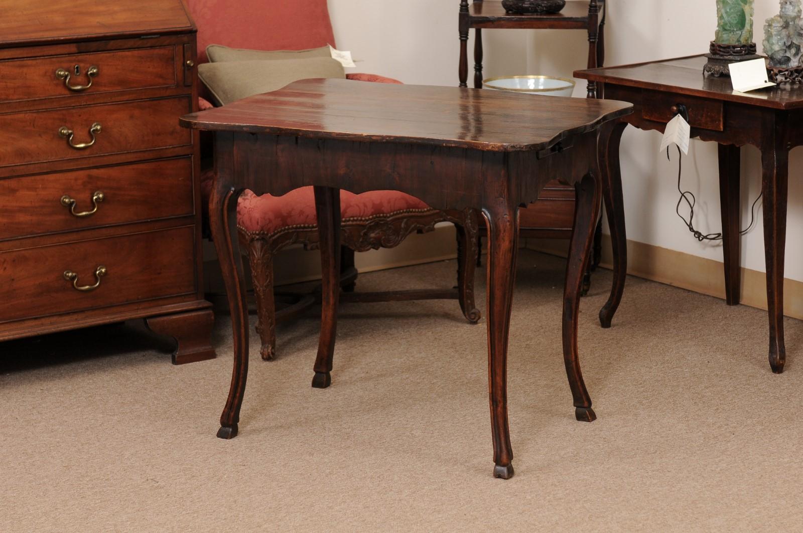 French Walnut Louis XV Table with Shaped Top, Hoof Feet & 2 Drawers For Sale 8