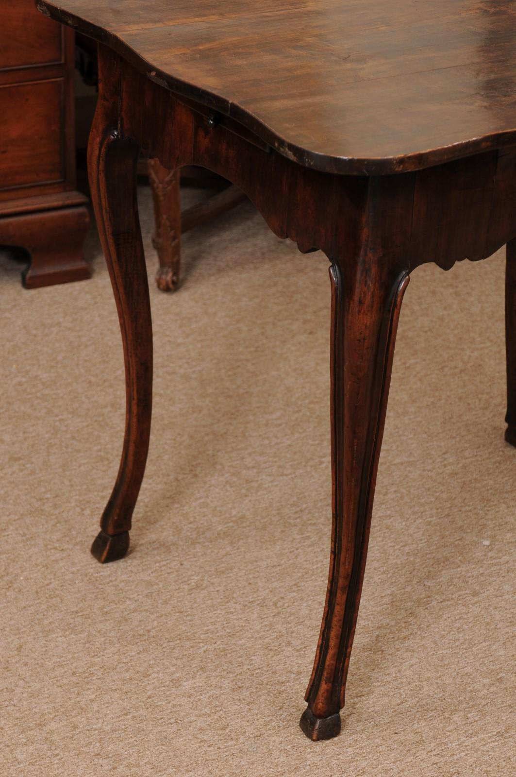 French Walnut Louis XV Table with Shaped Top, Hoof Feet & 2 Drawers For Sale 11