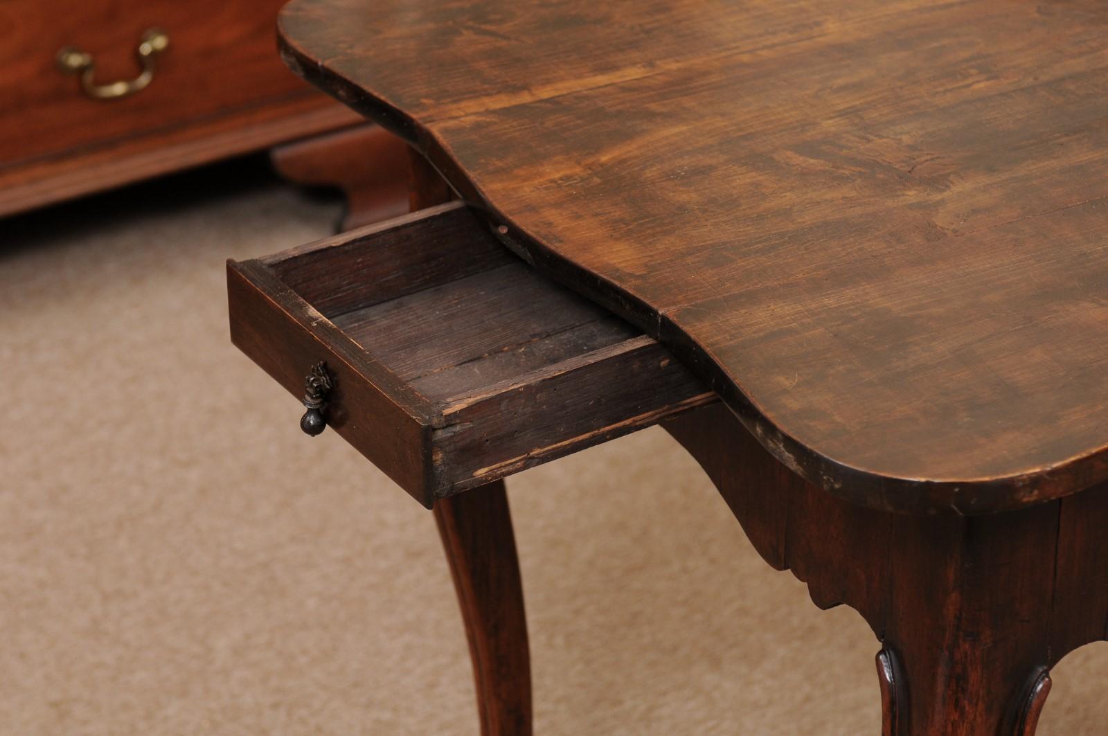 French Walnut Louis XV Table with Shaped Top, Hoof Feet & 2 Drawers For Sale 2