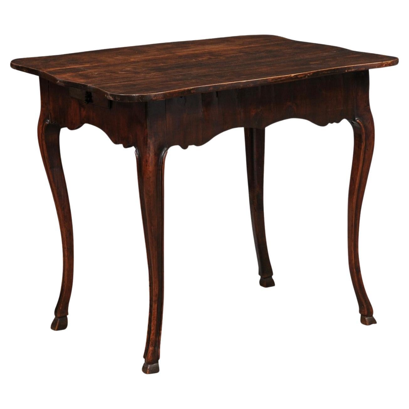 French Walnut Louis XV Table with Shaped Top, Hoof Feet & 2 Drawers For Sale