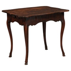 French Walnut Louis XV Table with Shaped Top, Hoof Feet & 2 Drawers