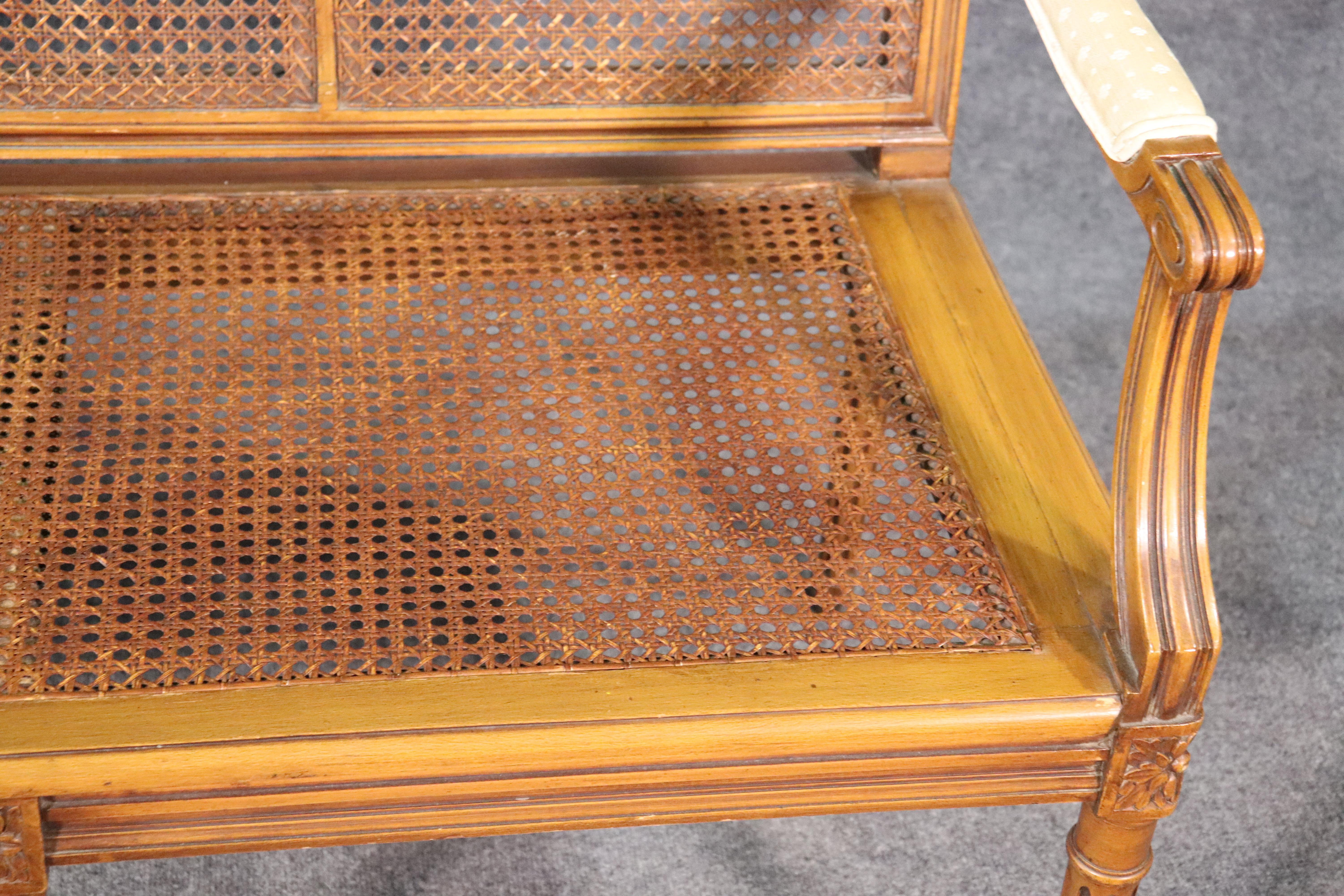French Walnut Louis XVI Cane Settee Window Bench Canape Goose Down Cushion 6