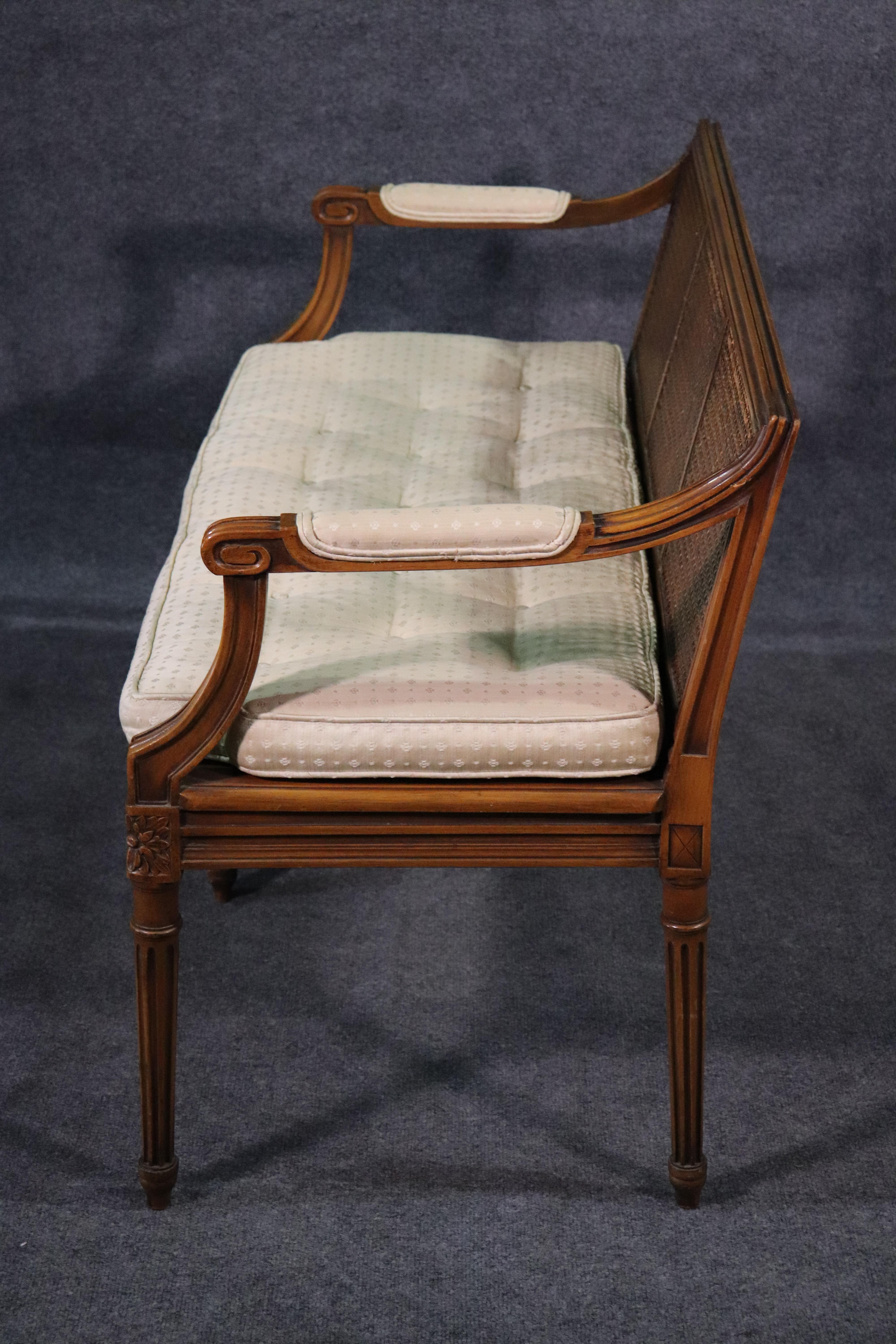 French Walnut Louis XVI Cane Settee Window Bench Canape Goose Down Cushion 1