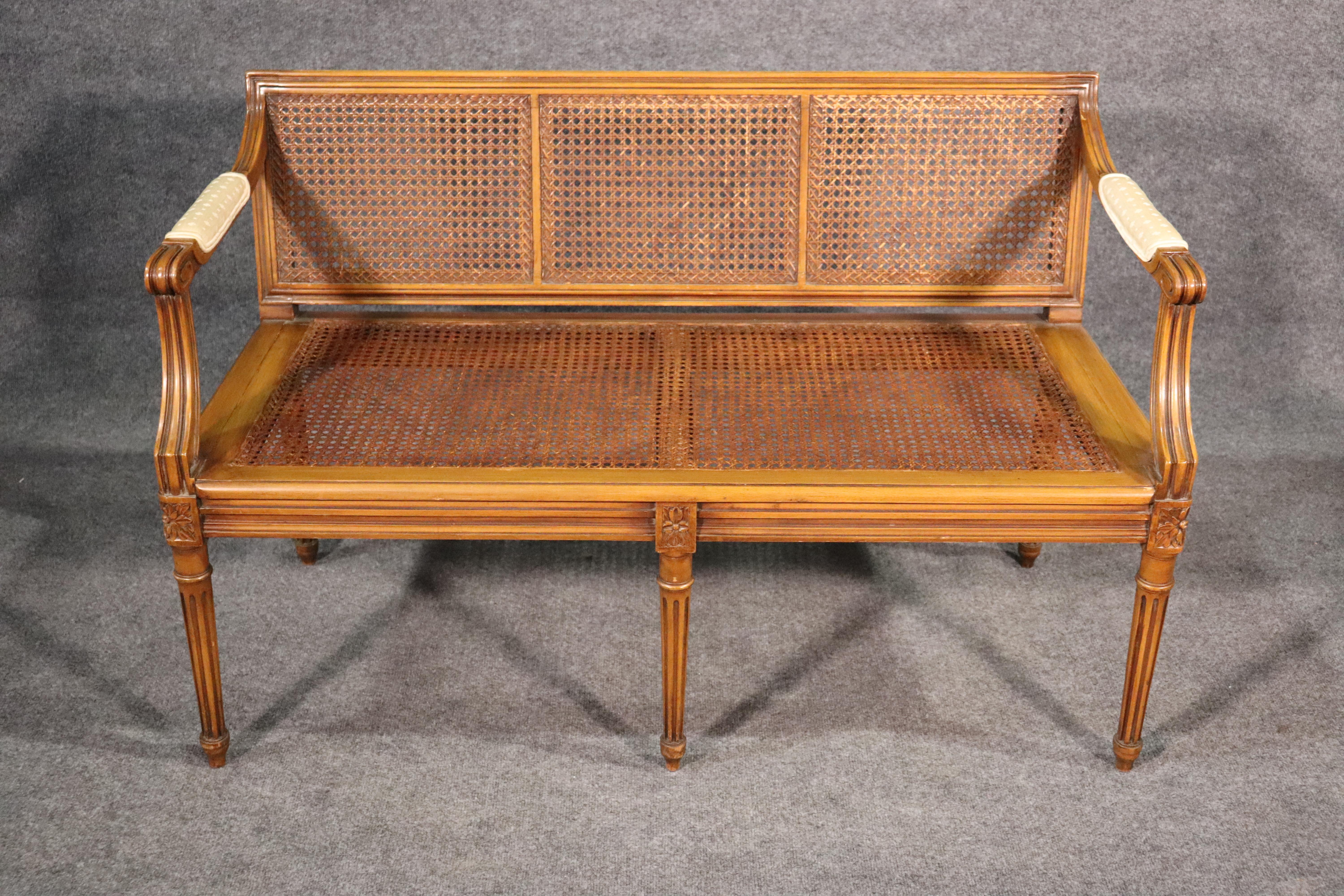 French Walnut Louis XVI Cane Settee Window Bench Canape Goose Down Cushion 2