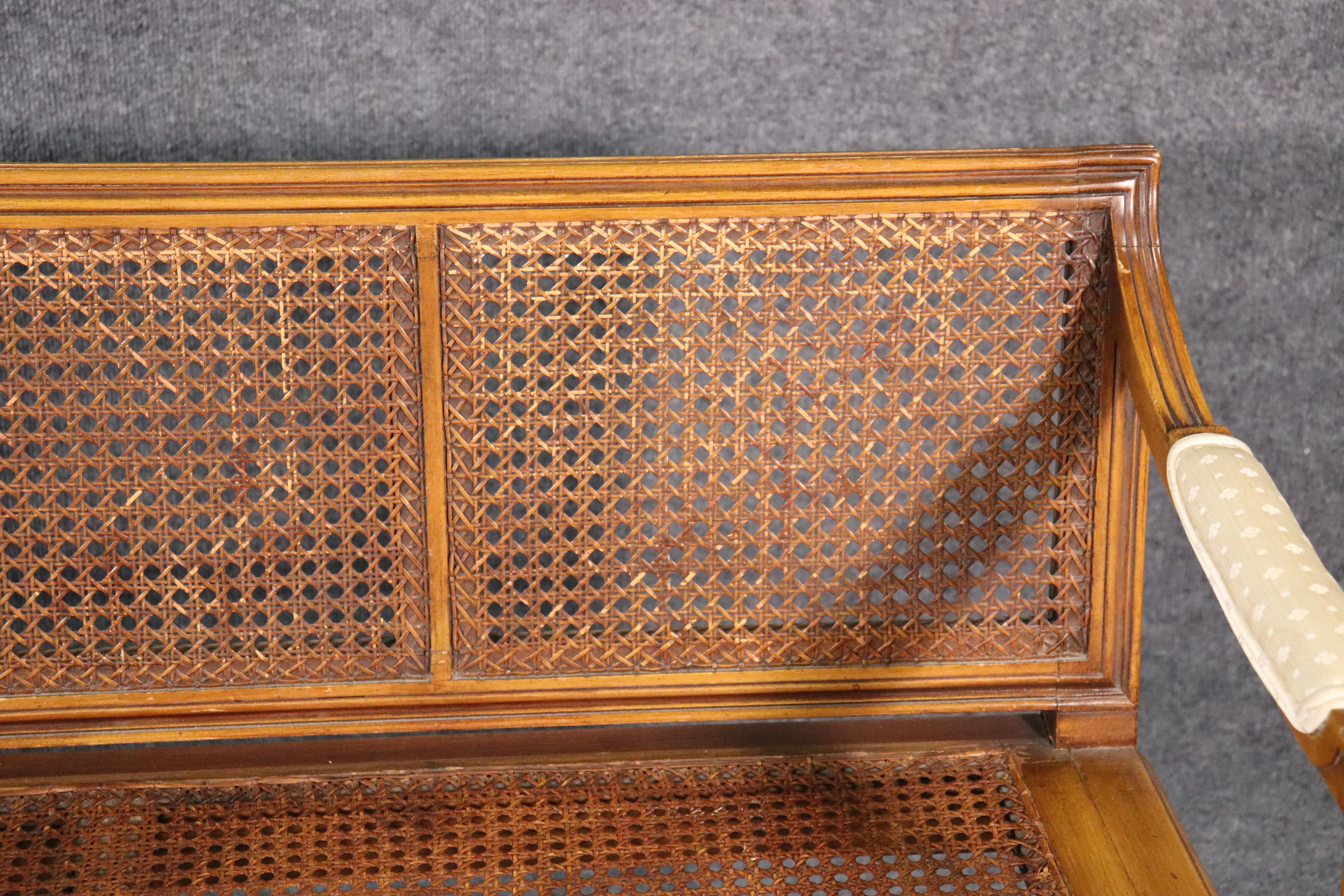 French Walnut Louis XVI Cane Settee Window Bench Canape Goose Down Cushion 3
