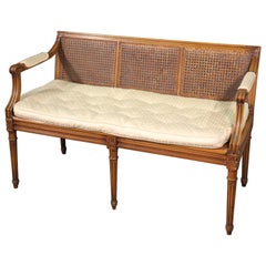 French Walnut Louis XVI Cane Settee Window Bench Canape Goose Down Cushion