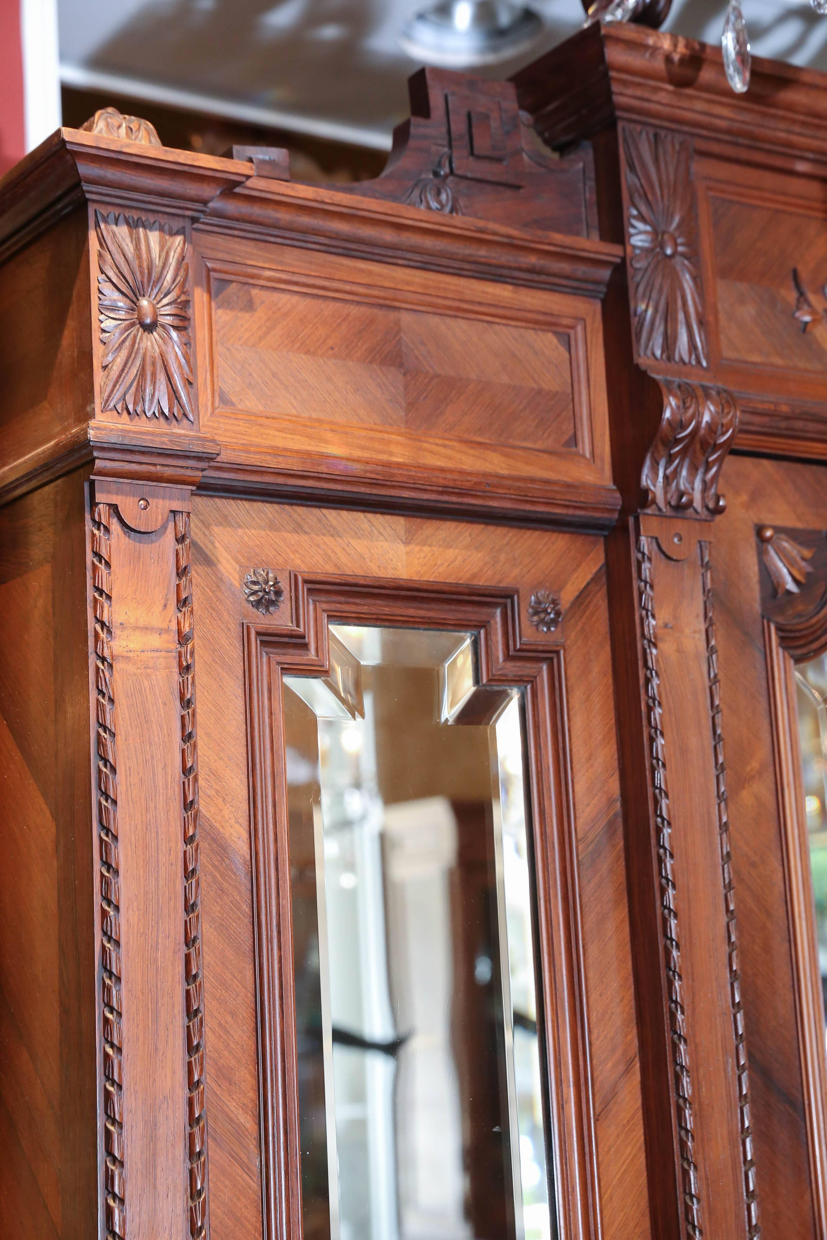 French Walnut Louis XVI Style Armoire with Three Mirrors 19th Century 4