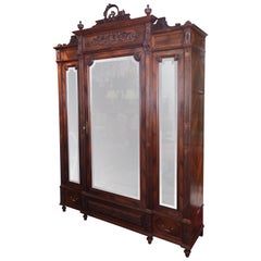 French Walnut Louis XVI Style Armoire with Three Mirrors 19th Century