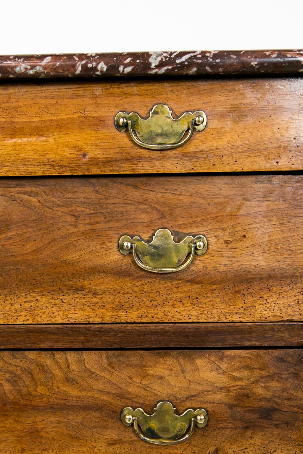 Mid-19th Century French Walnut Marble-Top Chest For Sale