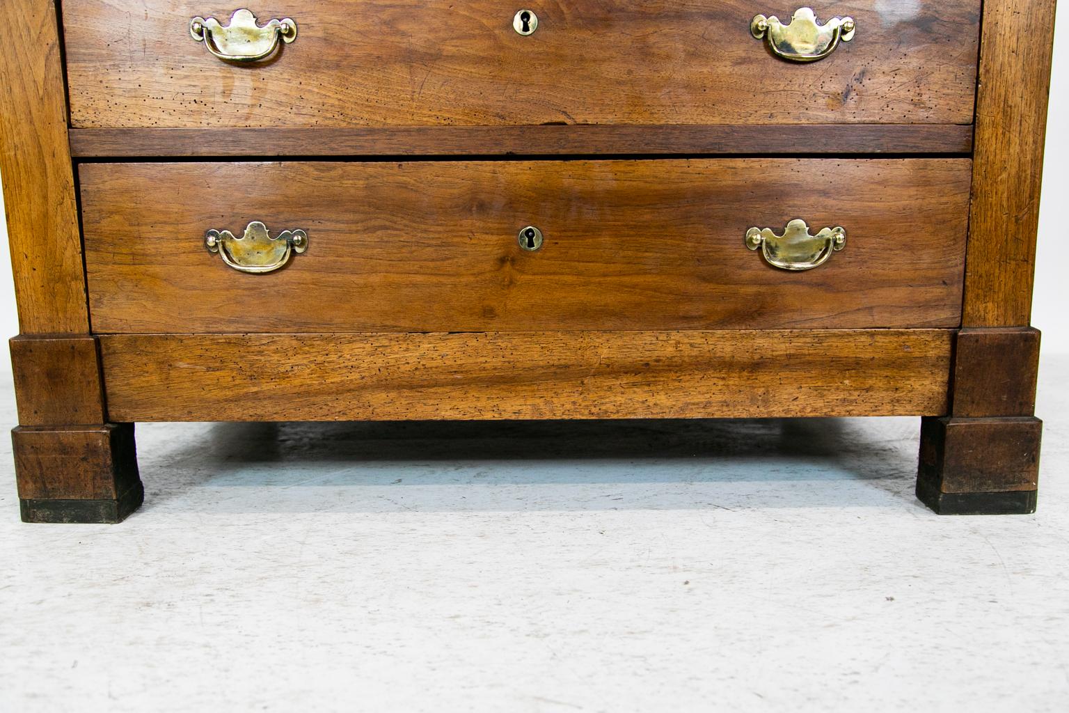 Brass French Walnut Marble-Top Chest For Sale