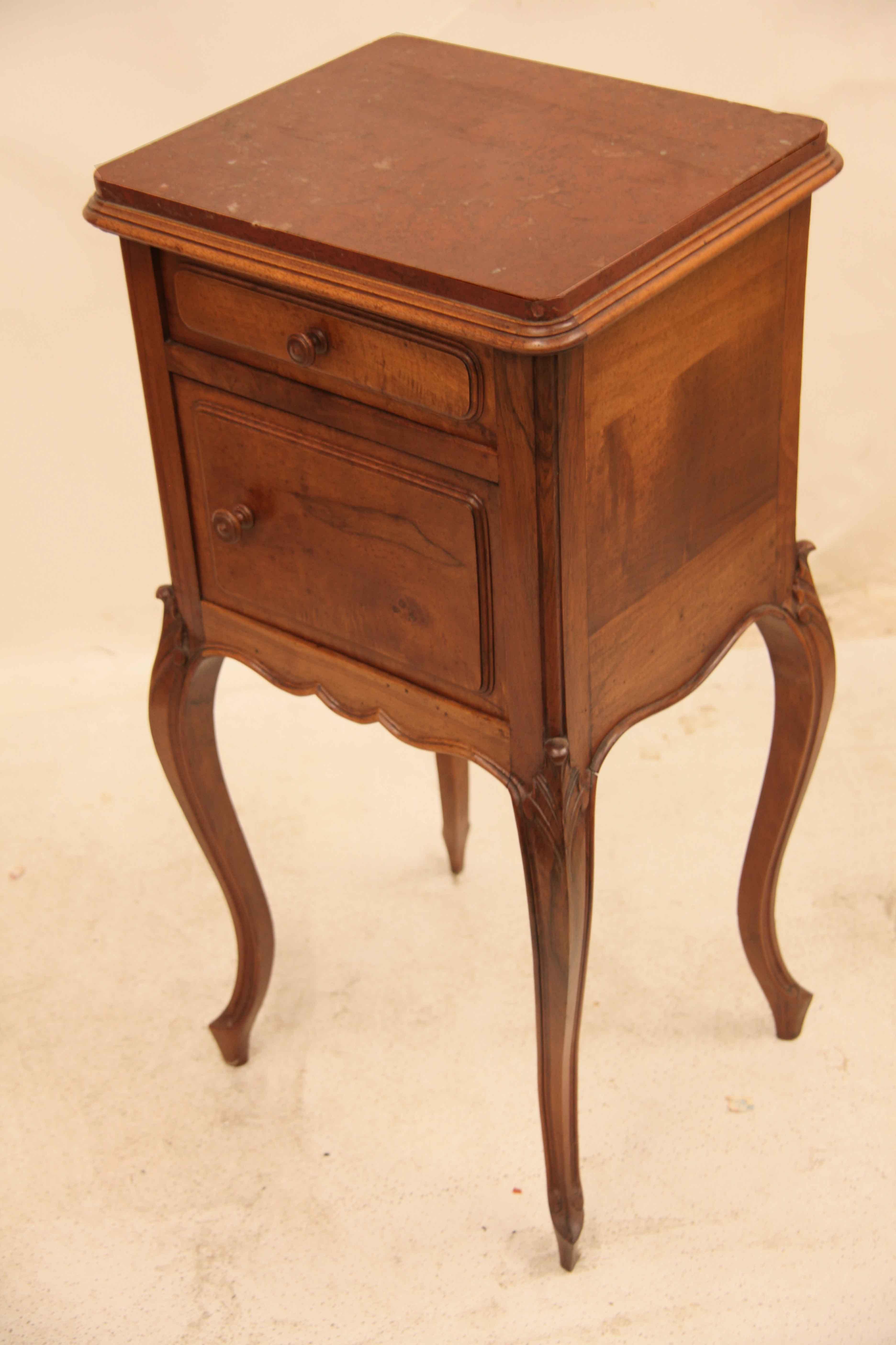 Hand-Carved French Walnut Marble Top Table For Sale