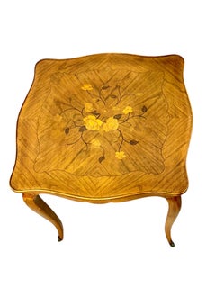 French Walnut Marquetry Coffee Table, Floral Inlay, Mid-20th C.
