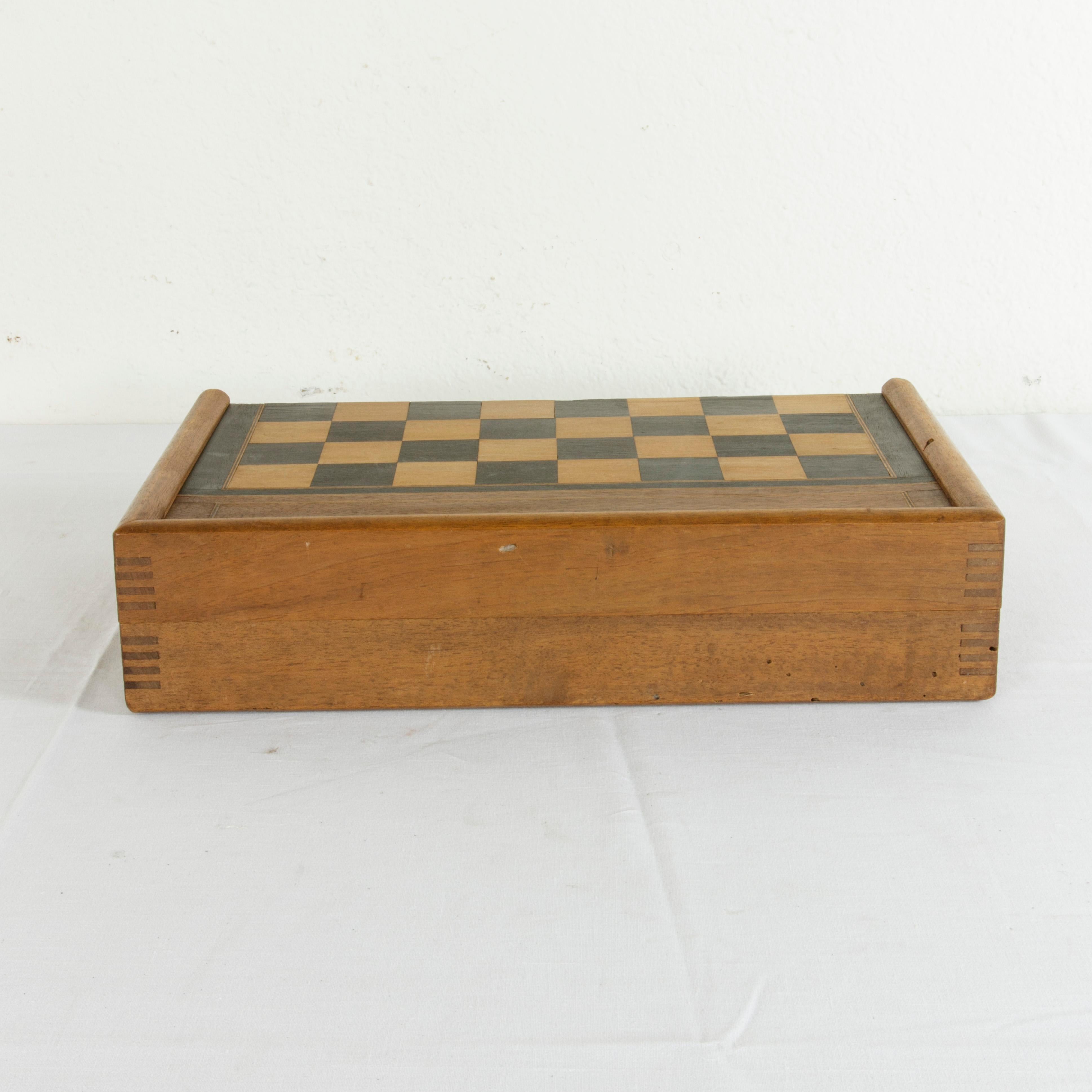 French Walnut Marquetry Folding Game Box, with Reverse Side Backgammon, circa 1900