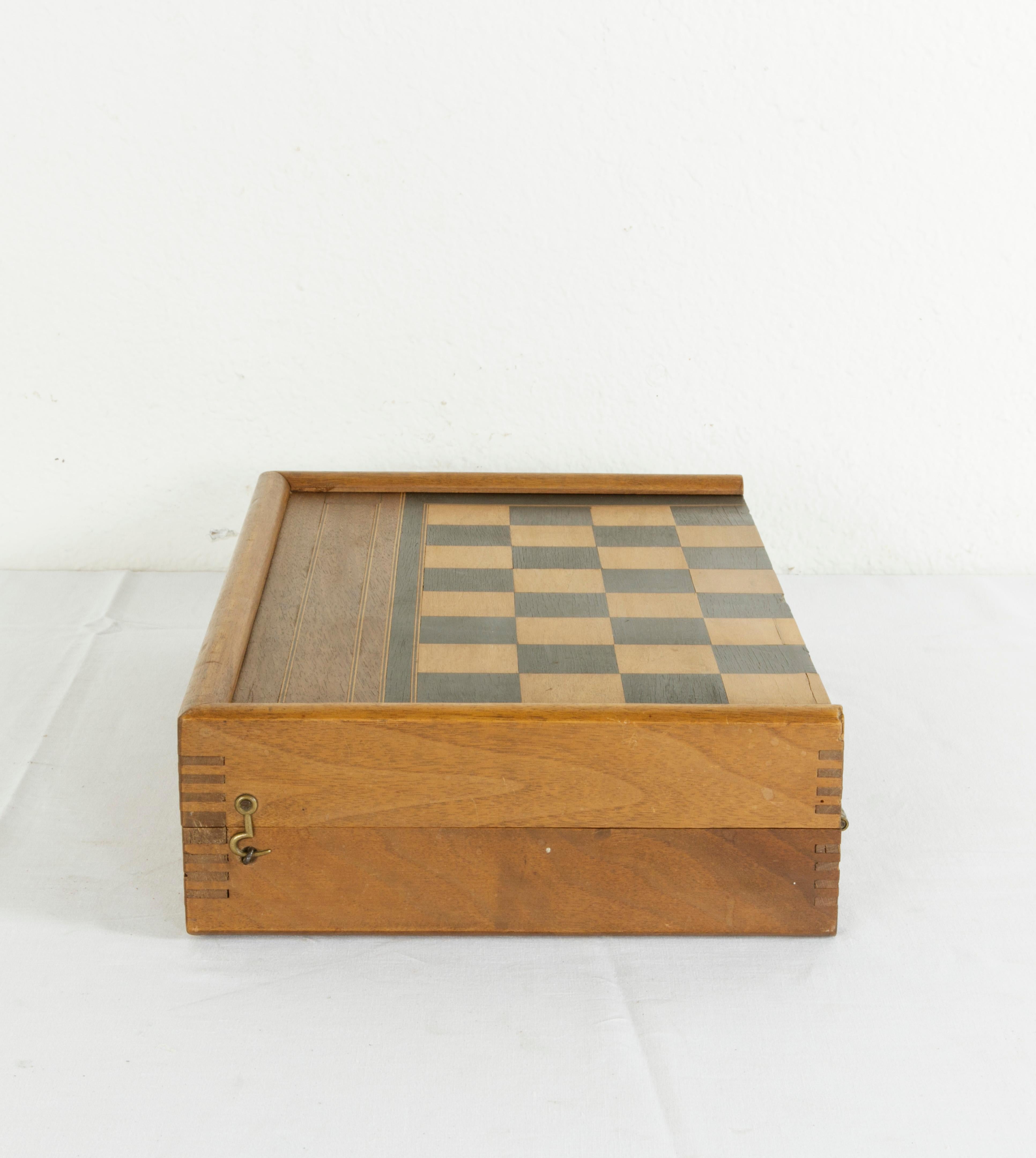 Ebonized Walnut Marquetry Folding Game Box, with Reverse Side Backgammon, circa 1900