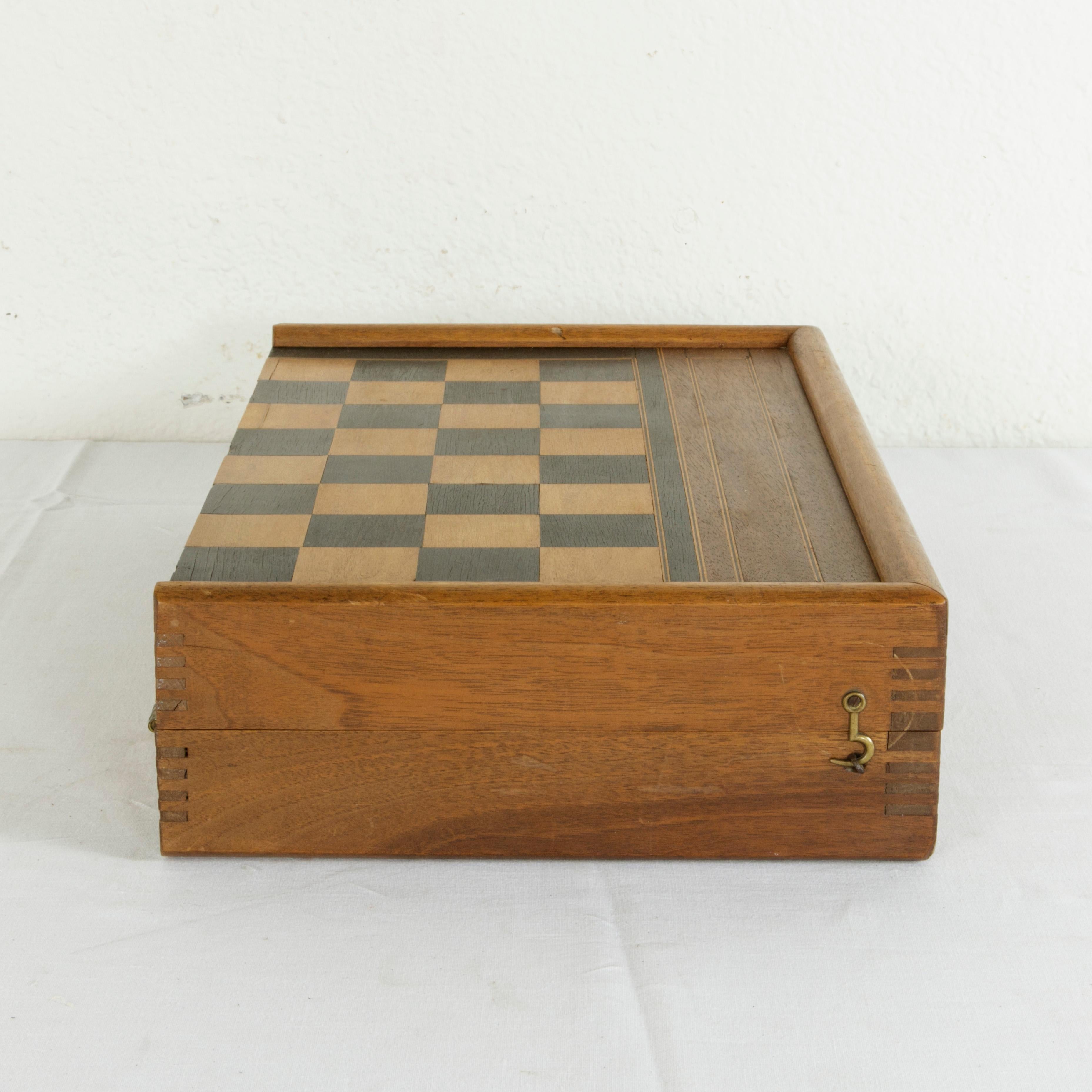 Early 20th Century Walnut Marquetry Folding Game Box, with Reverse Side Backgammon, circa 1900