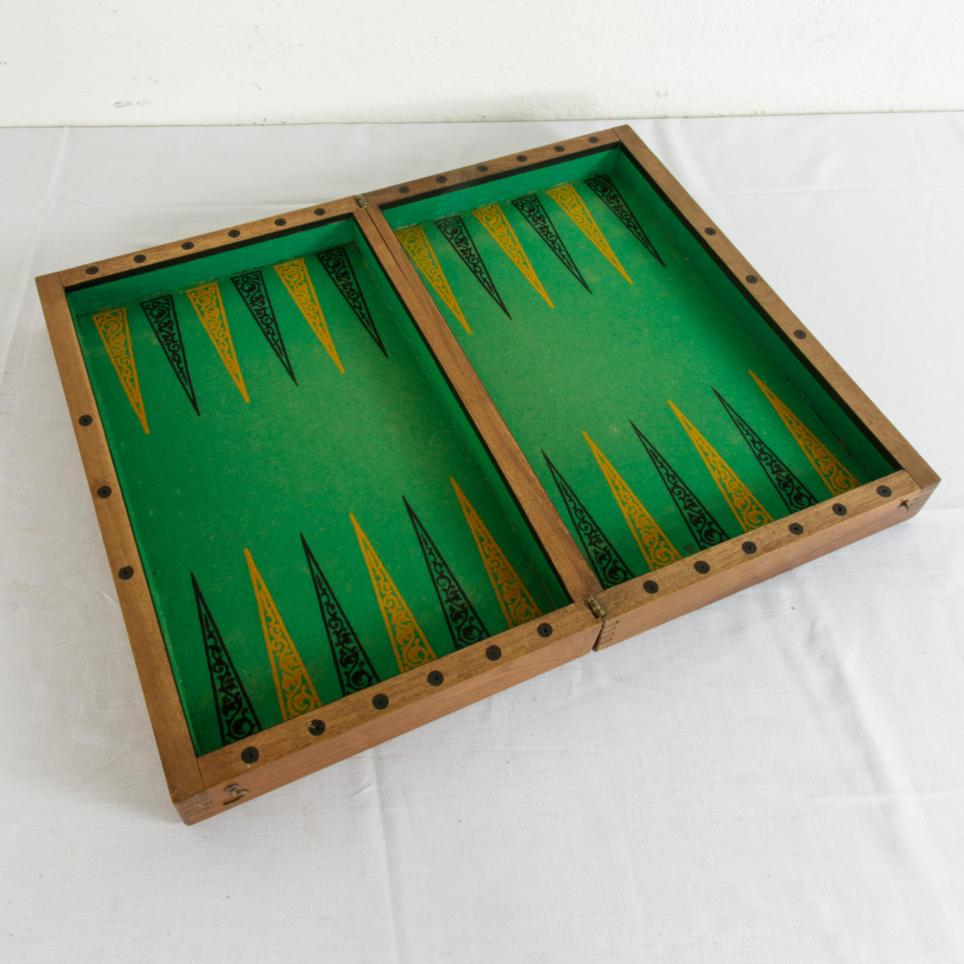 Felt Walnut Marquetry Folding Game Box, with Reverse Side Backgammon, circa 1900