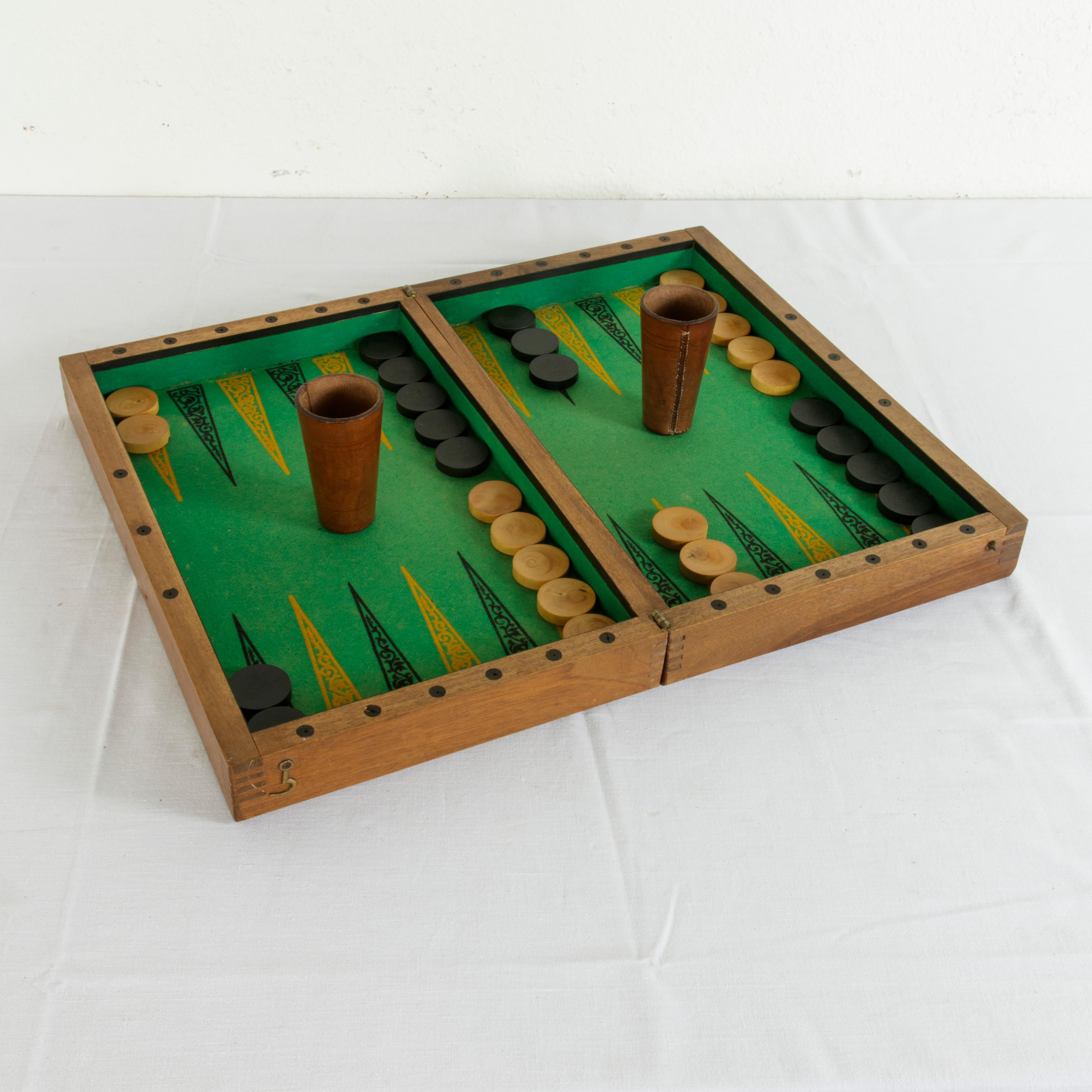 Walnut Marquetry Folding Game Box, with Reverse Side Backgammon, circa 1900 1