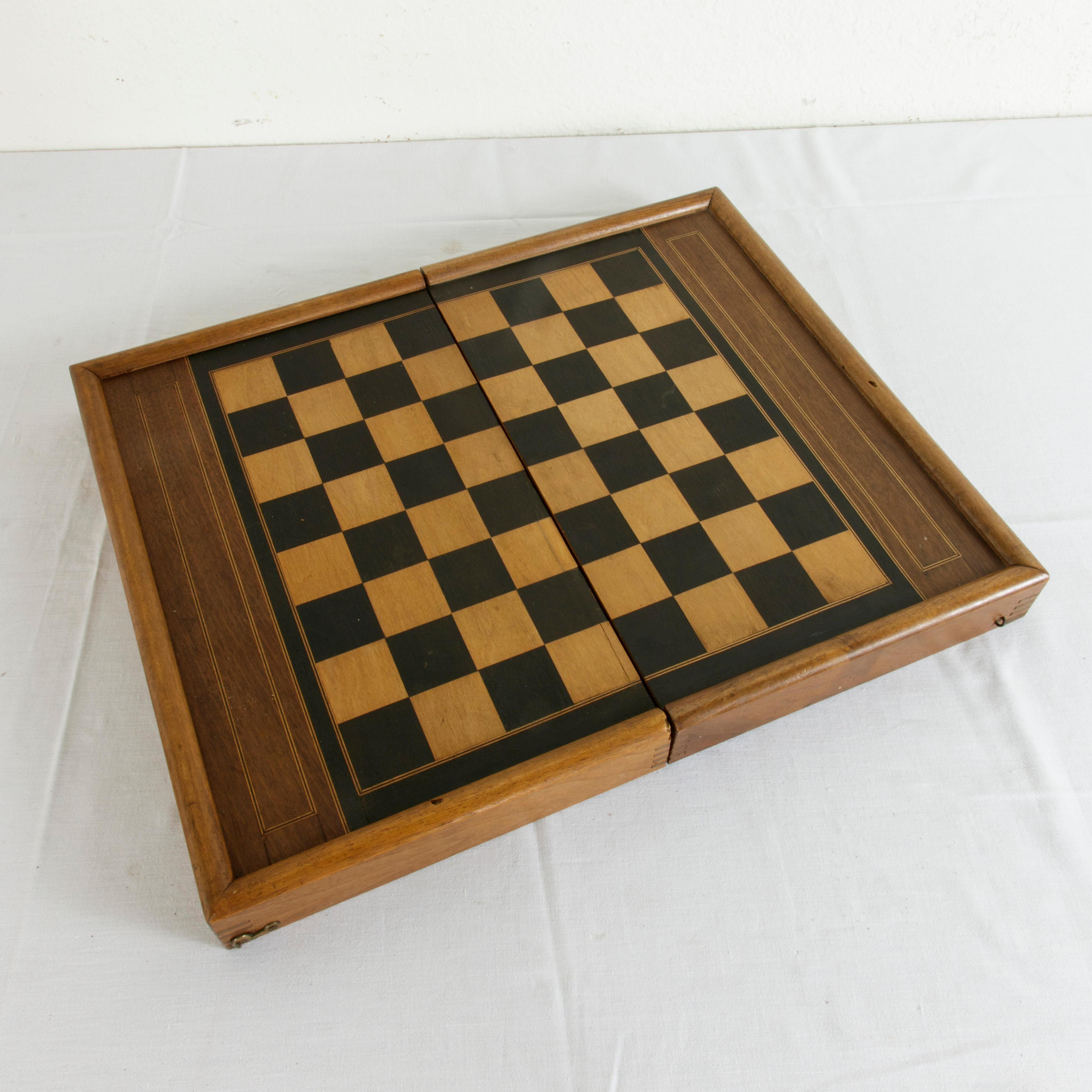 Walnut Marquetry Folding Game Box, with Reverse Side Backgammon, circa 1900 2