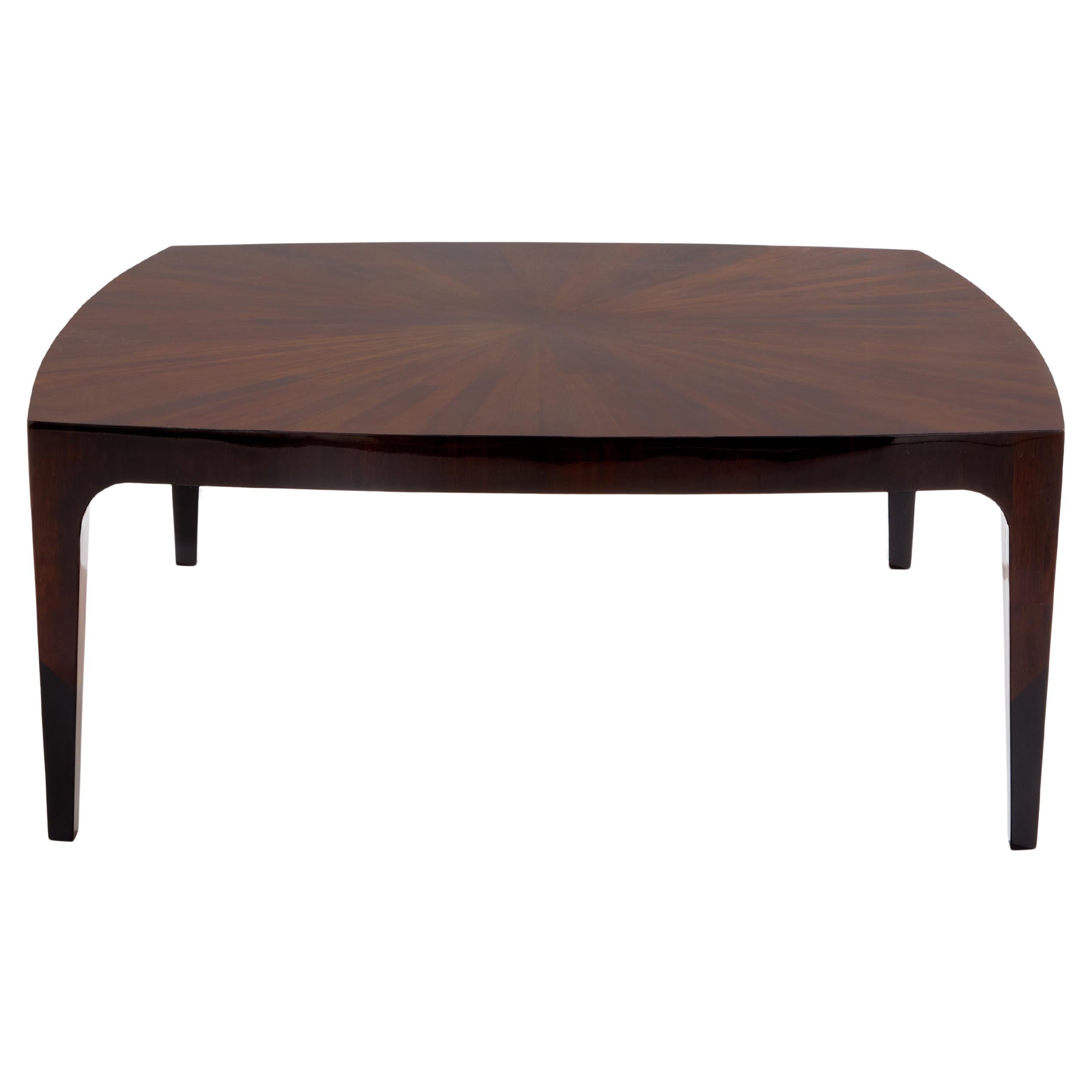 French walnut marquetry square coffee table 1970 For Sale