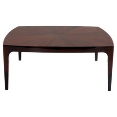 Vintage French walnut marquetry square coffee table 1970