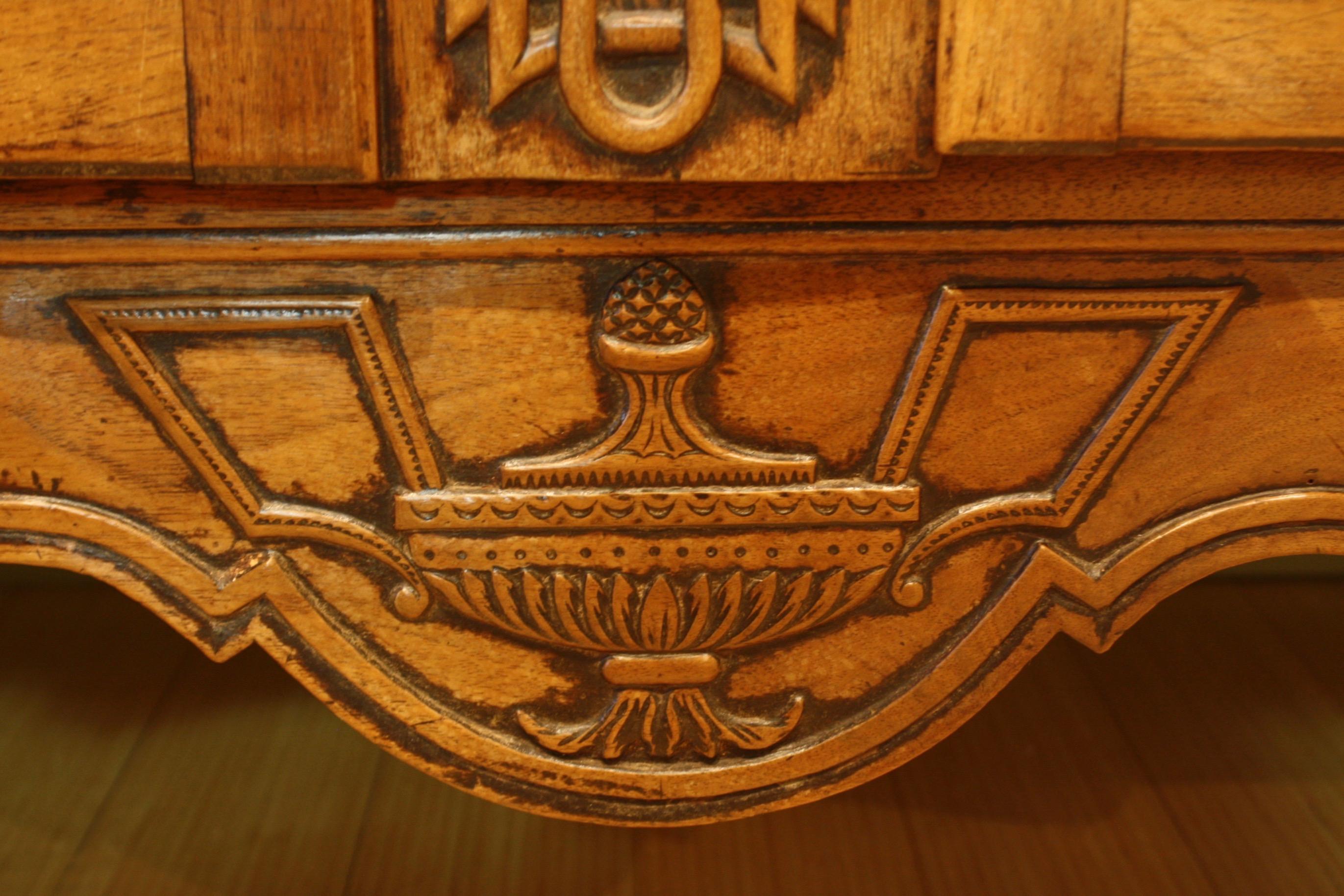 French Walnut Marriage Buffet with Hand Carved Date and Other Ornaments 5
