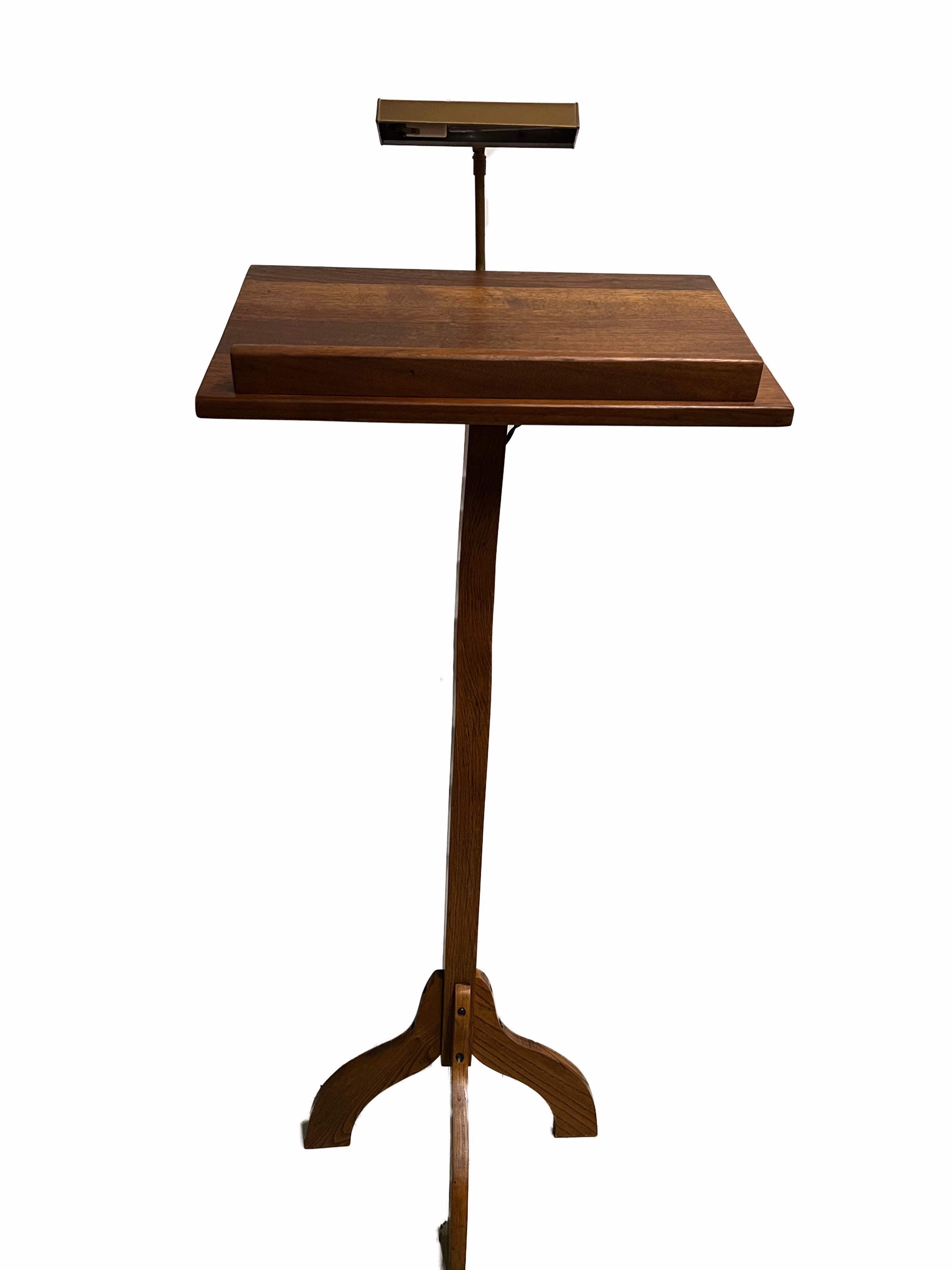 French Walnut Music Stand with Brass Light In Excellent Condition In Pasadena, CA
