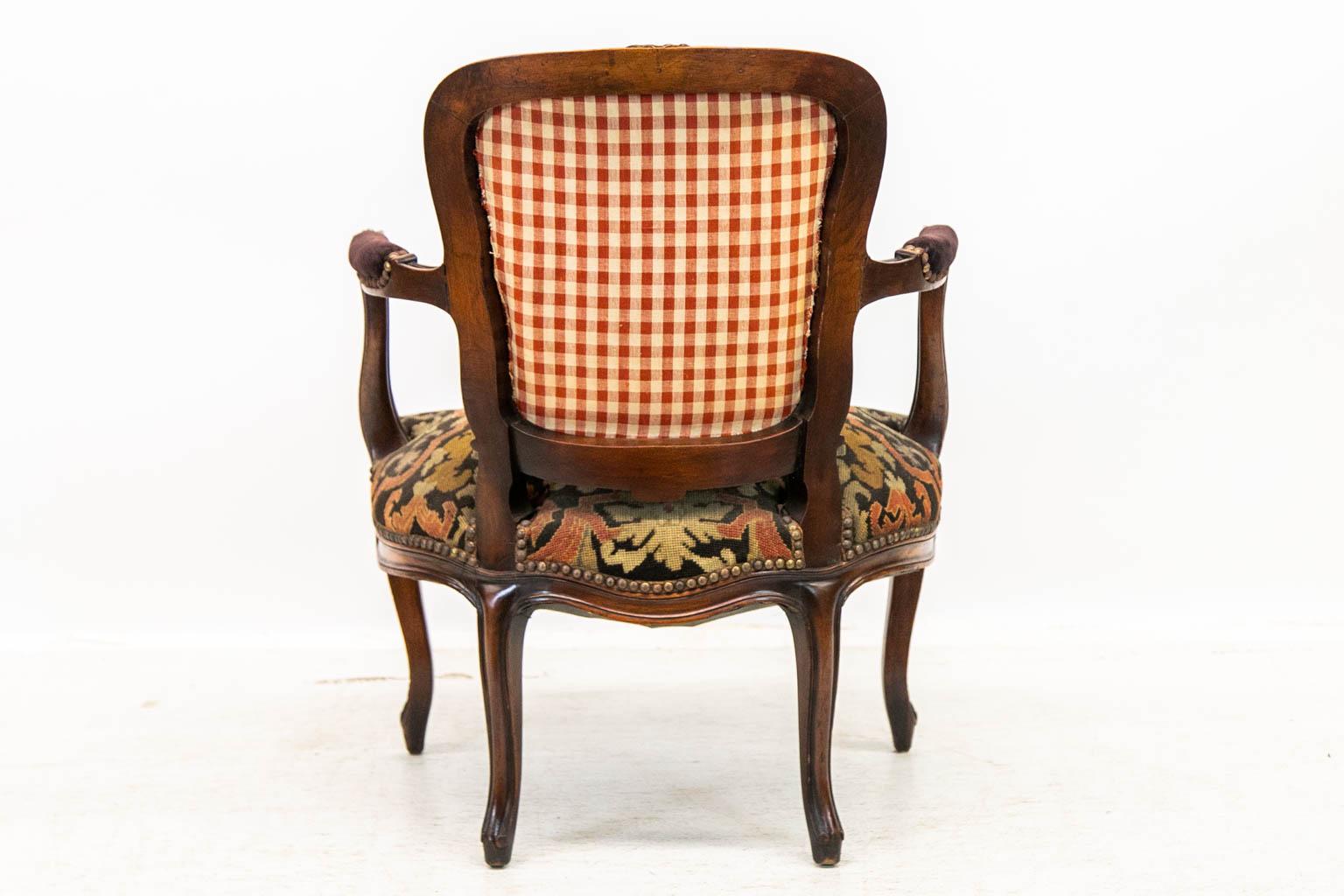 French Walnut Needlepoint Armchair For Sale 3