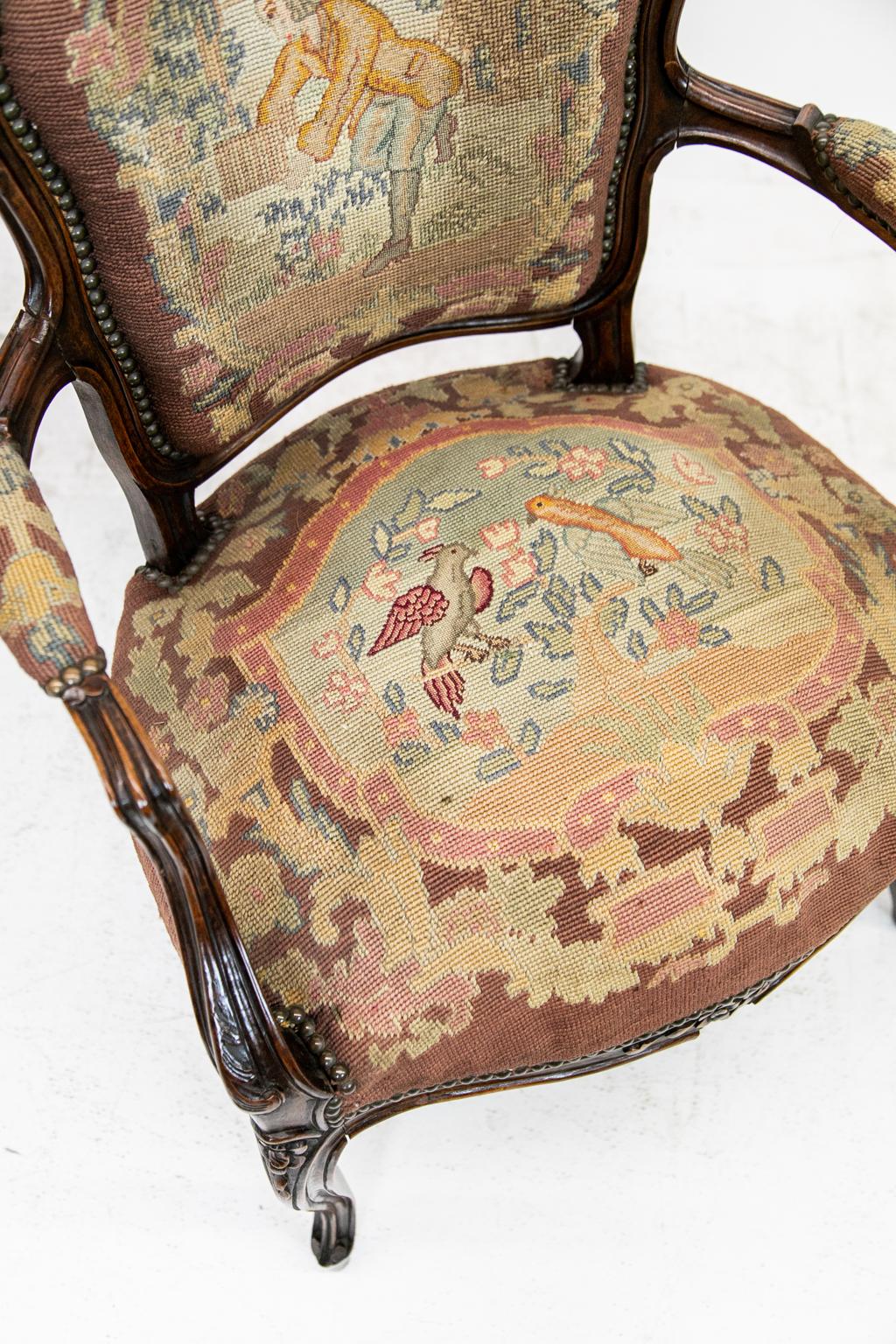 French Walnut Needlework Armchair In Good Condition For Sale In Wilson, NC