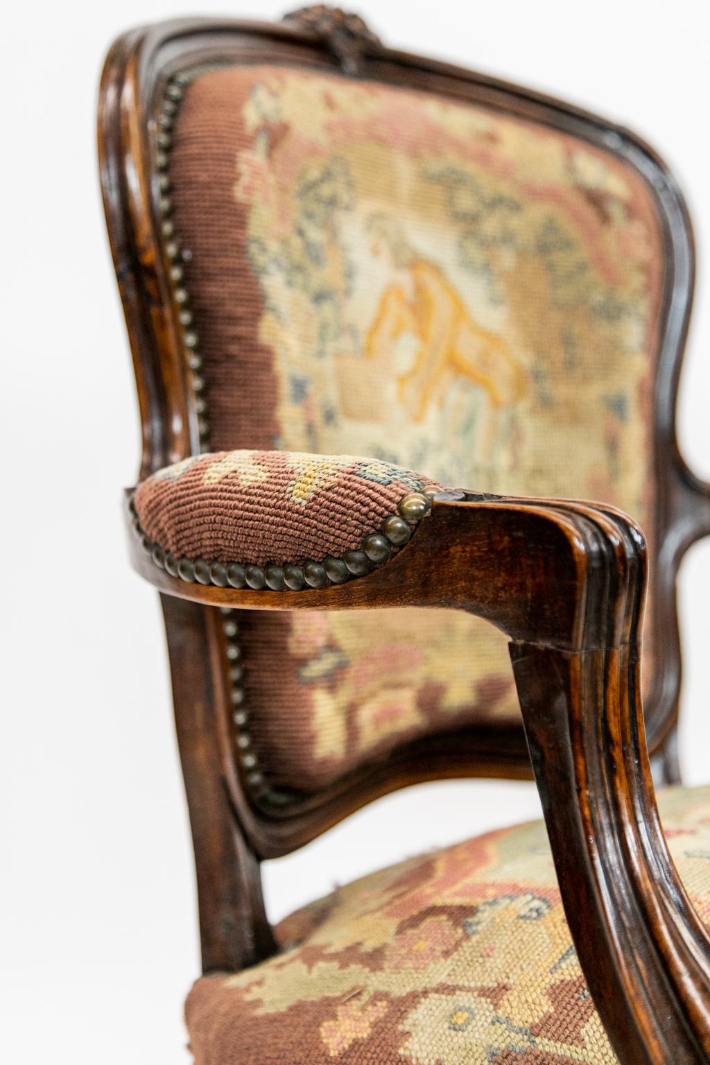 French Walnut Needlework Armchair For Sale 3