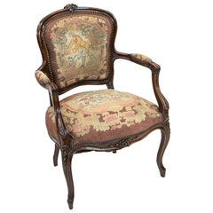 Antique French Walnut Needlework Armchair