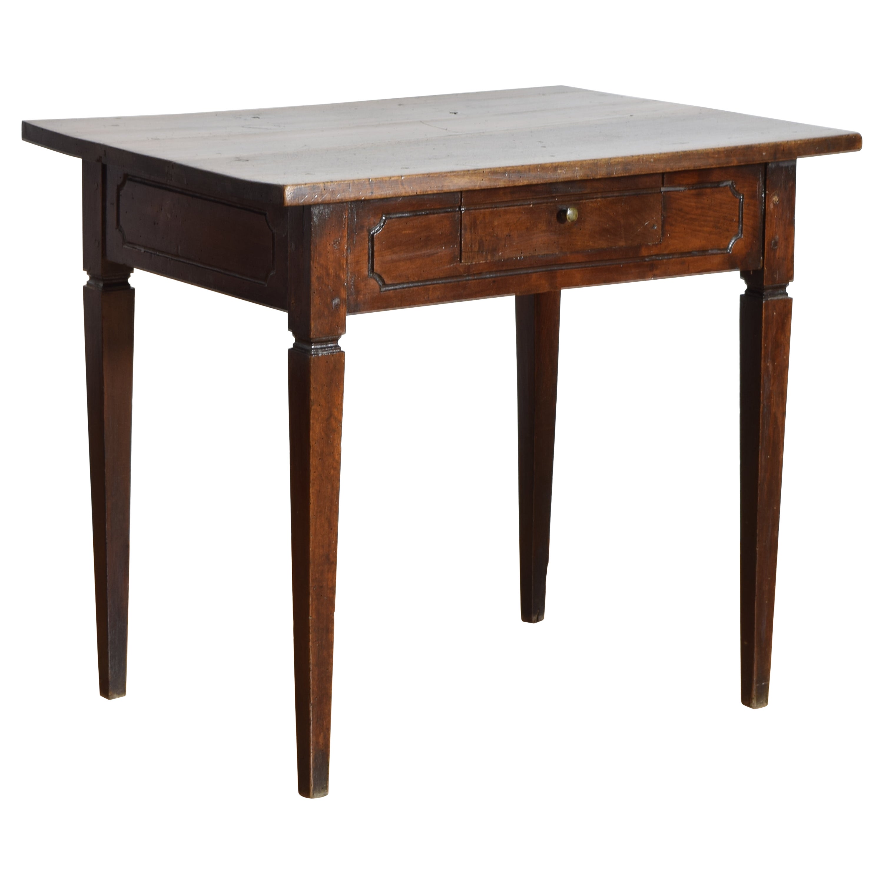 French Walnut Neoclassic 1-Drawer Table, ca. 1825