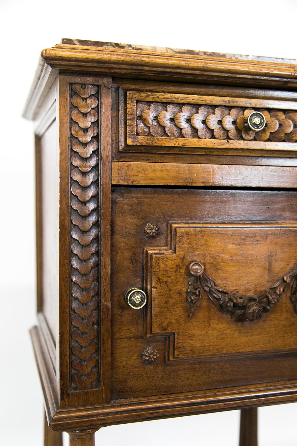 Hand-Carved French Walnut Nightstand For Sale