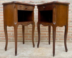 French Walnut Nightstands with One Drawer, 1940s, Set of 2