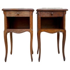French Walnut Nightstands with One Drawer, 1940s, Set of 2