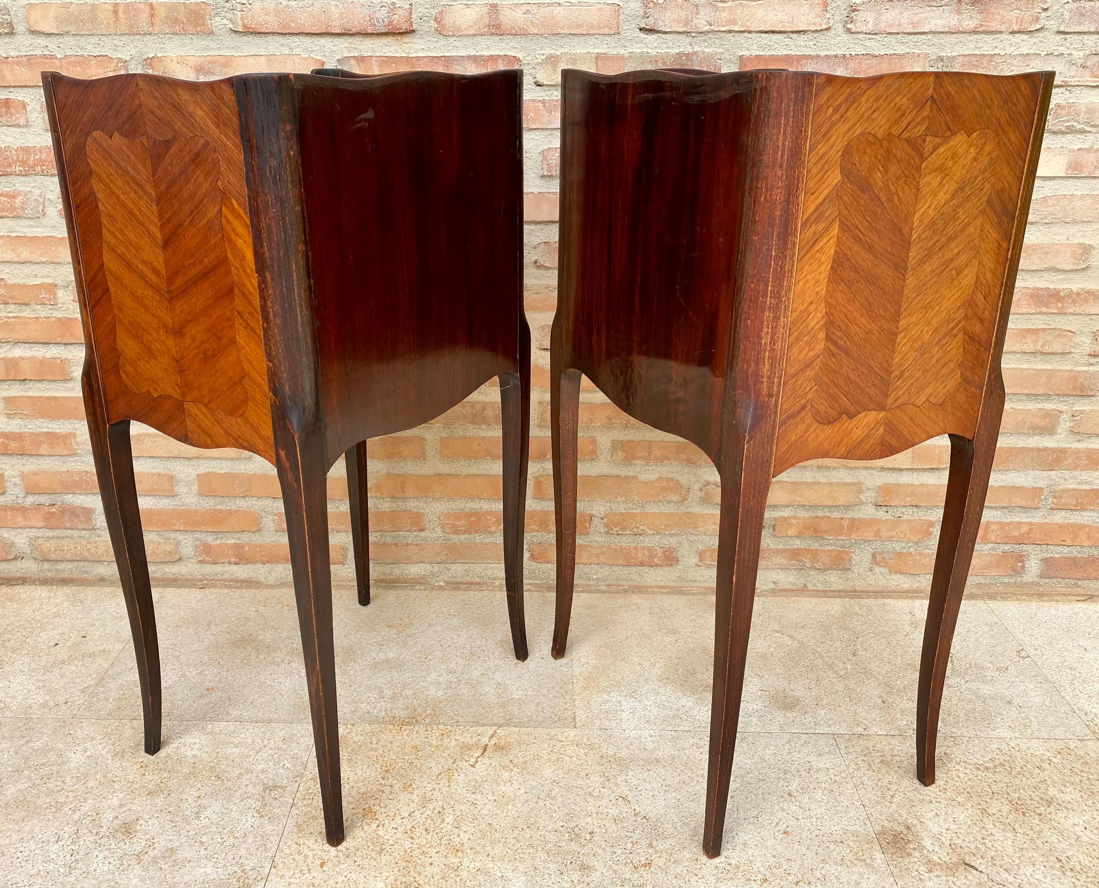 French Walnut Nightstands with Three Drawers, 1940s, Set of 2 1