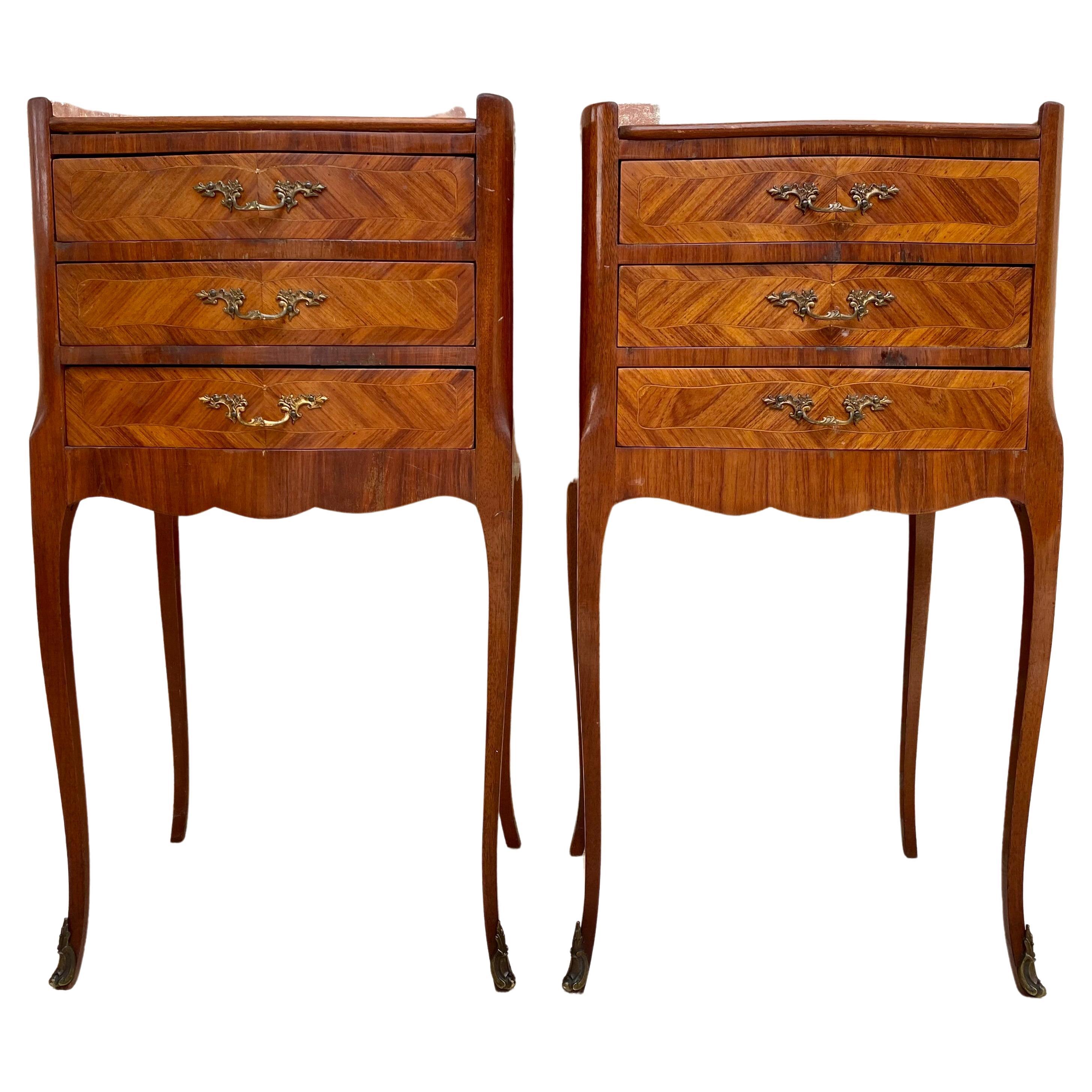 French Walnut Nightstands with Three Drawers, 1940s, Set of 2 For Sale at  1stDibs