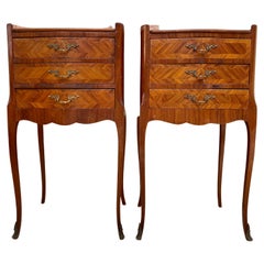 Vintage French Walnut Nightstands with Three Drawers, 1940s, Set of 2