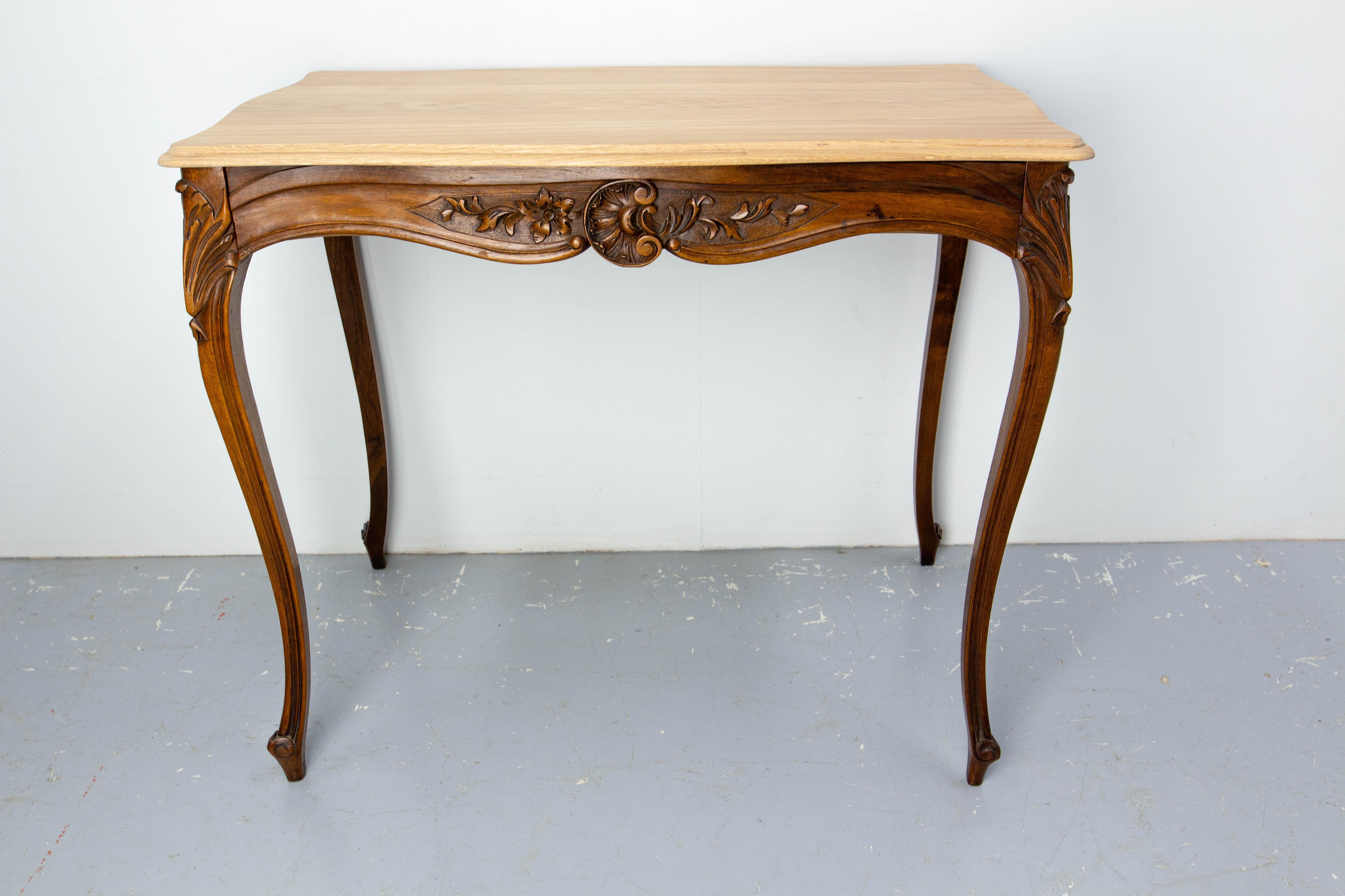 French Walnut & Oak Side Table in the Louis XV Style with Hiden Drawer, c. 1900 For Sale 6