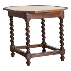 French Walnut Octagonal 1-Drawer Table in the Style of Louis XIII, 19th Century