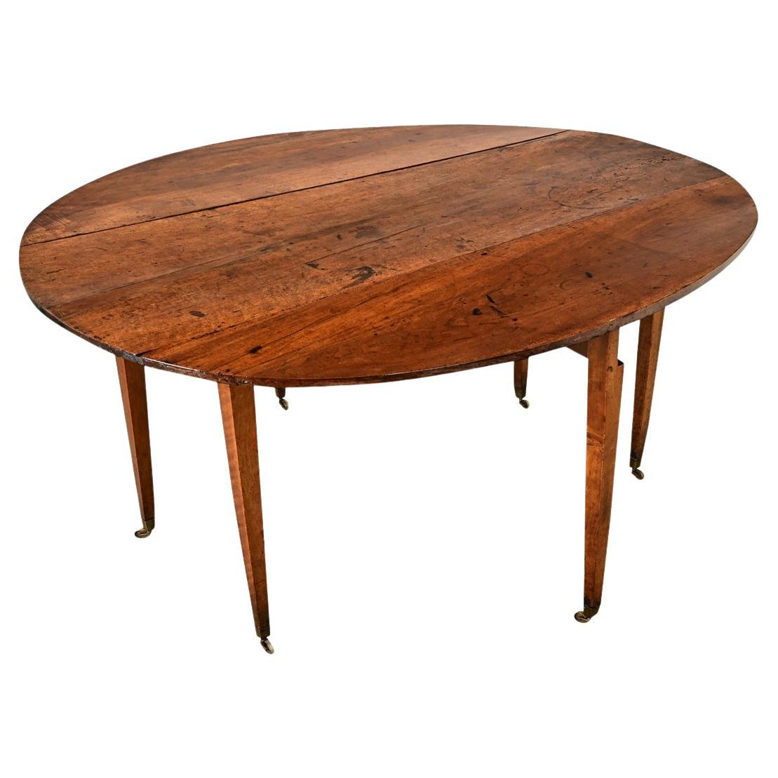 French Walnut Oval Drop Leaf Gate Leg Dining Table