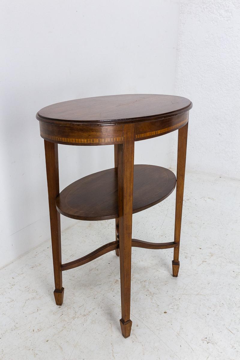 19th Century French Walnut Oval Side Table or End Table Louis XVI Style, circa 1880