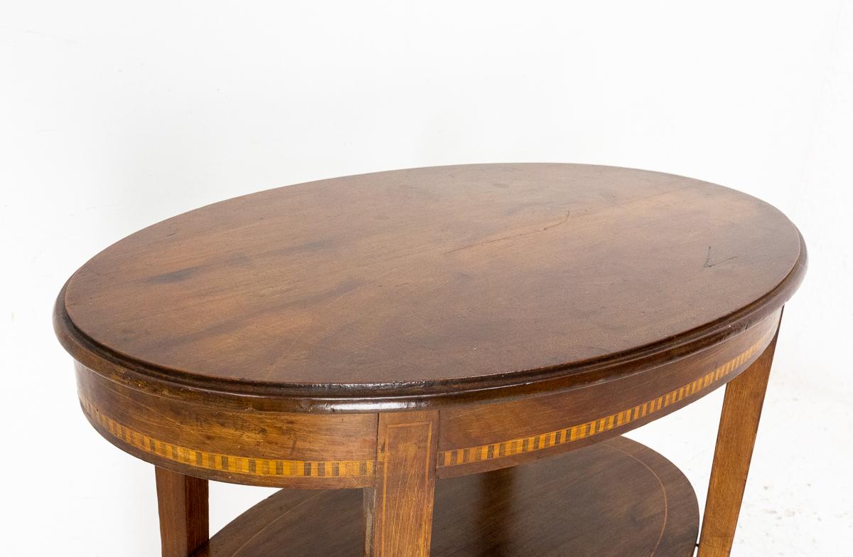French Walnut Oval Side Table or End Table Louis XVI Style, circa 1880 1